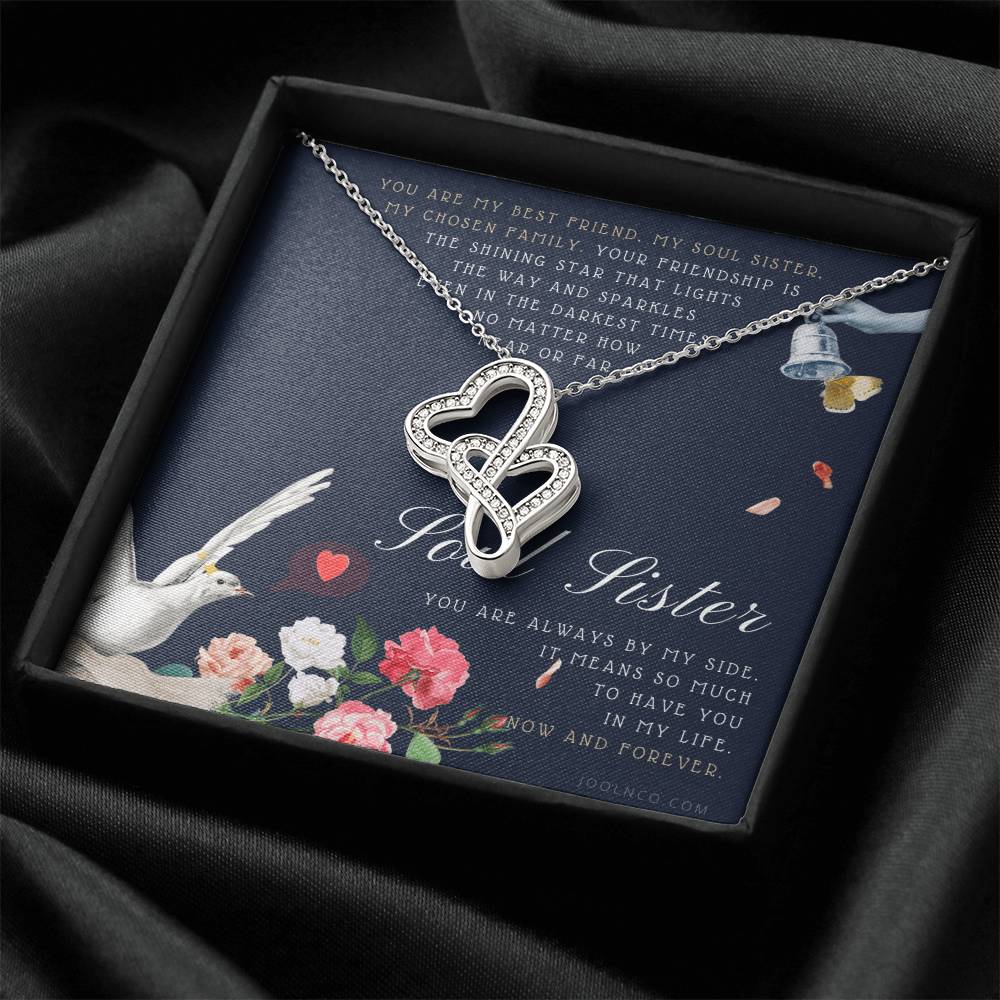 Soul Sister Necklace  Unbiological Sister Jewelry  Badass Sister Necklace  Friendship Heart Necklace  Birthday  Gradua Double Hearts Necklace