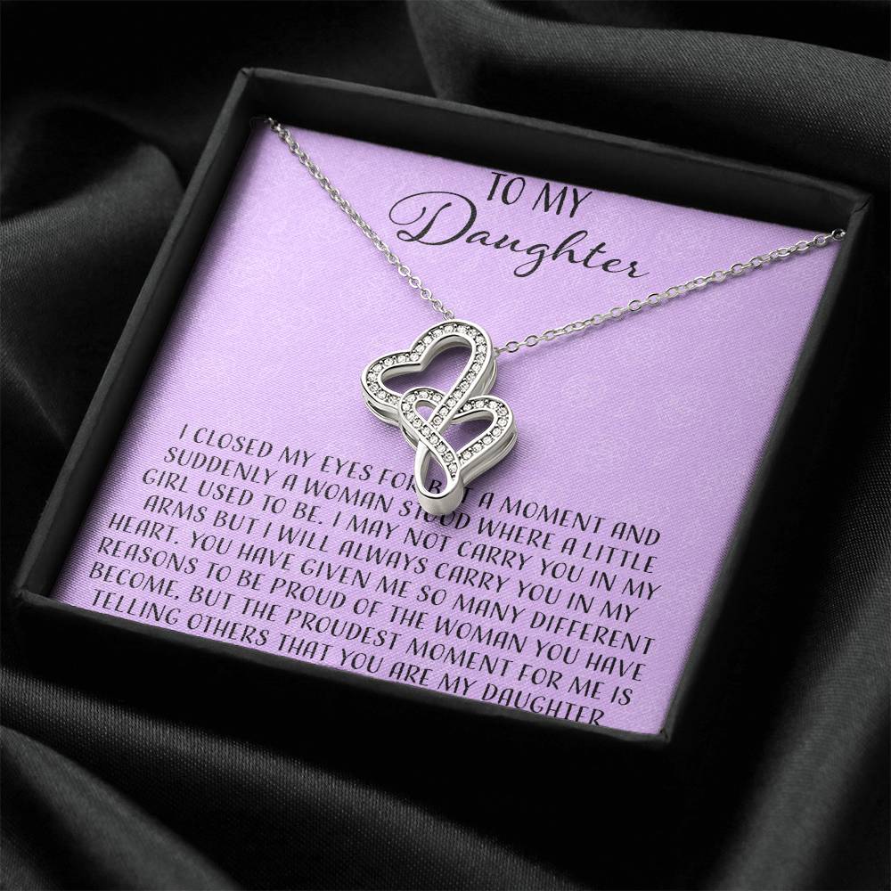 To My Daughter I Close My Eyes For A Moment - Purple Double Hearts Necklace