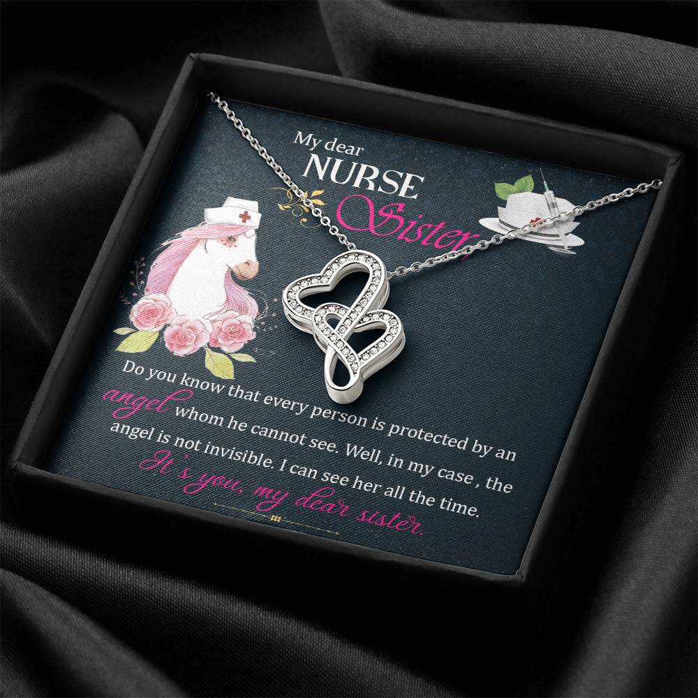 My Dear Nurse Sister - The Angel Is Not Invisible -  Double Hearts Necklace
