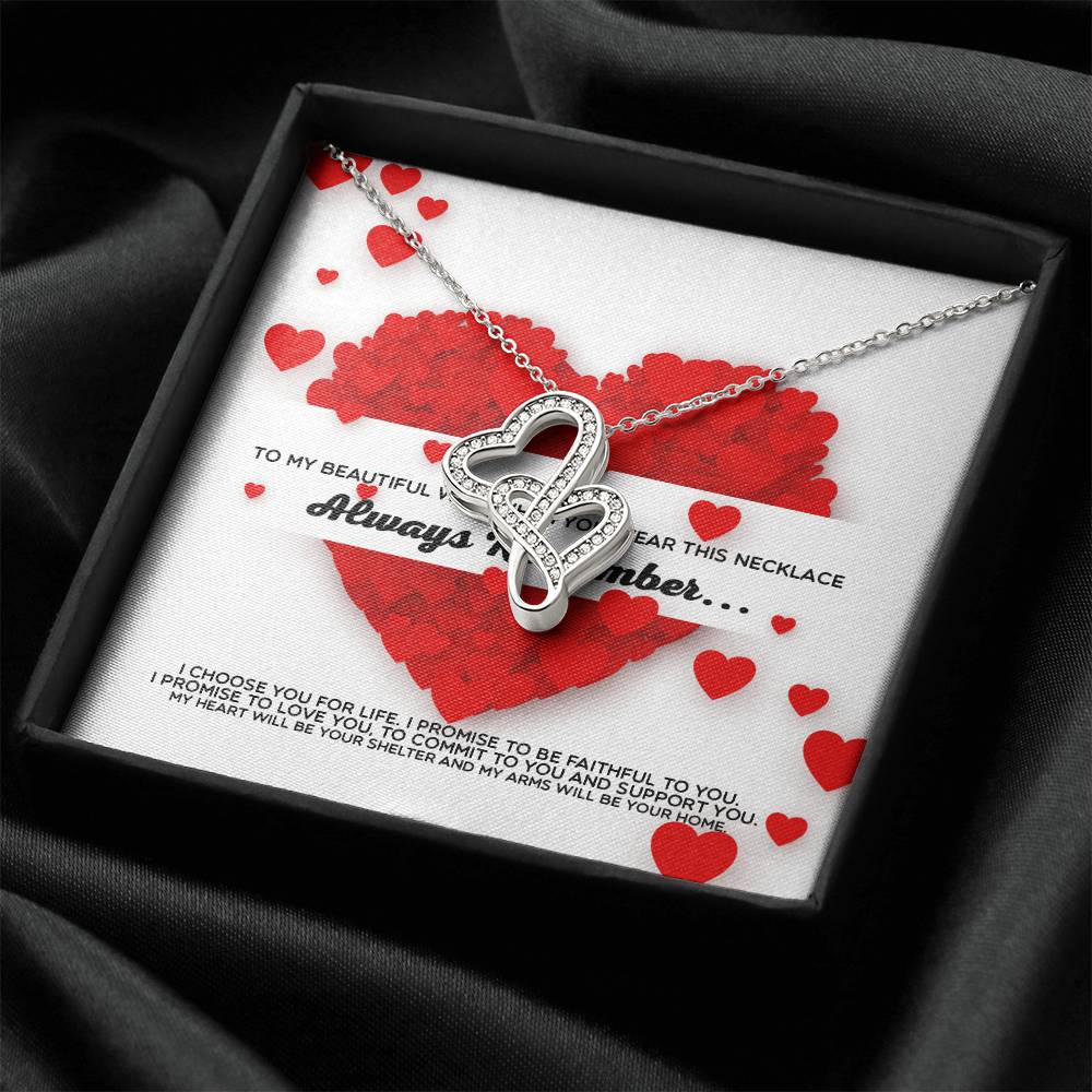 To My Beautiful Wife - Always Remember I Love You - Birthday Gift For Wife Gift For Wife Necklace For Wife Gift For Wi Double Hearts Necklace