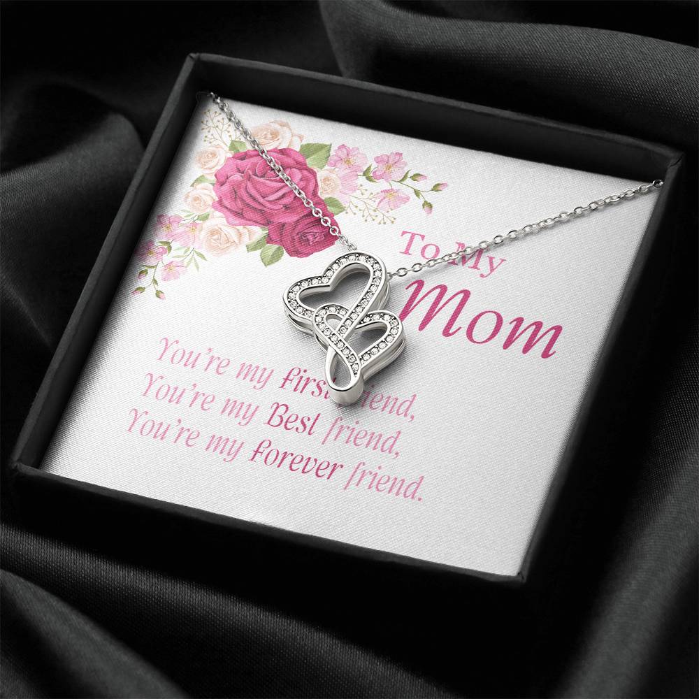 Gorgeous Your Heart Her Heart Mother's Day Necklace 14K White Gold Heart Double Hearts Necklace