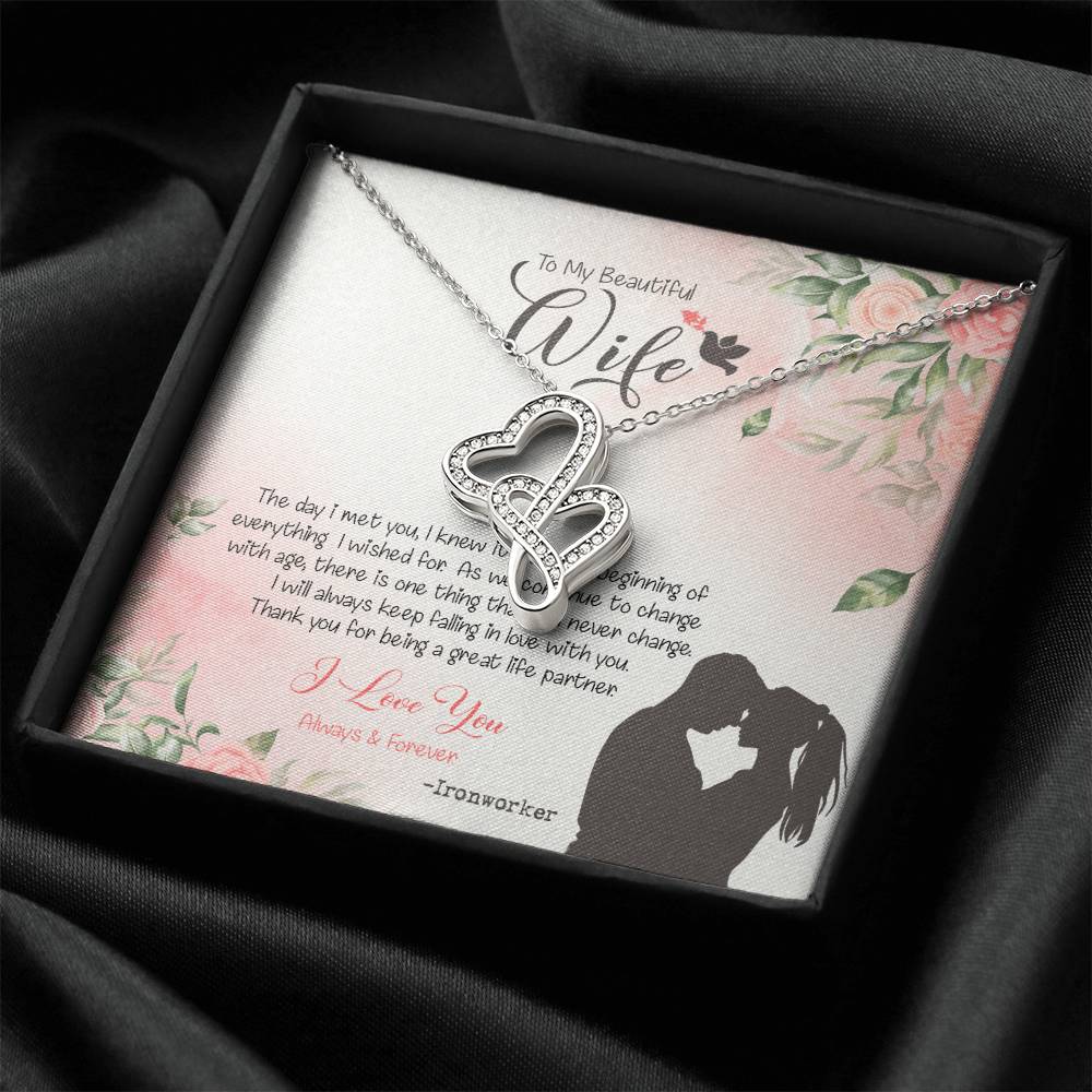 Ironworker's Wife Dazzling Pendant Double Hearts Necklace