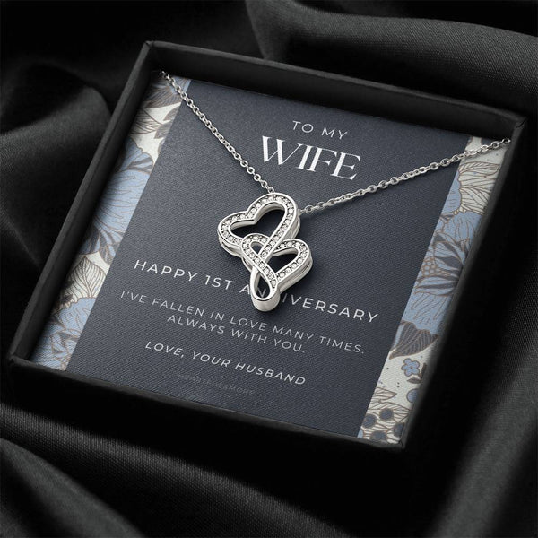 1 Year Anniversary Gift For Wife  1 Year Anniversary Gifts  1 Year Wedding Anniversary Gift Ideas  1St Wedding Anniver 1 Double Hearts Necklace