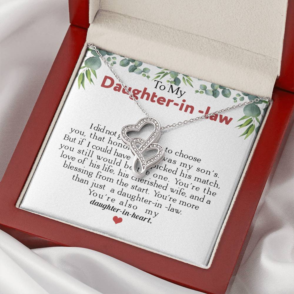 To My Daughter-In-Law You're Also My Daughter In Heart  3 Double Hearts Necklace