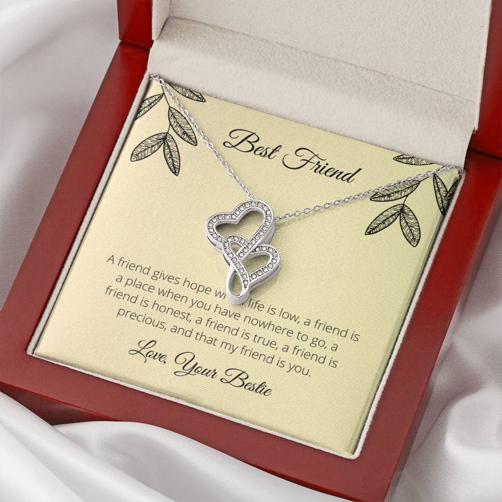 A Friend Gives Hope When Life Is Low  Double Hearts Necklace