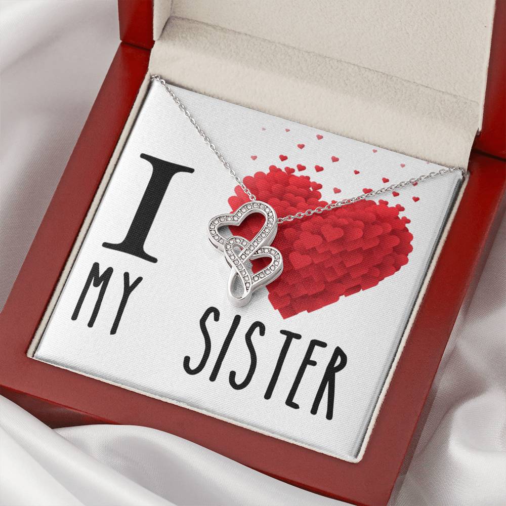 I Love My Sister Double Hearts Cz Necklace Valentines Day Or Birthday Heartfelt Keepsake Gift Double Hearts Necklace