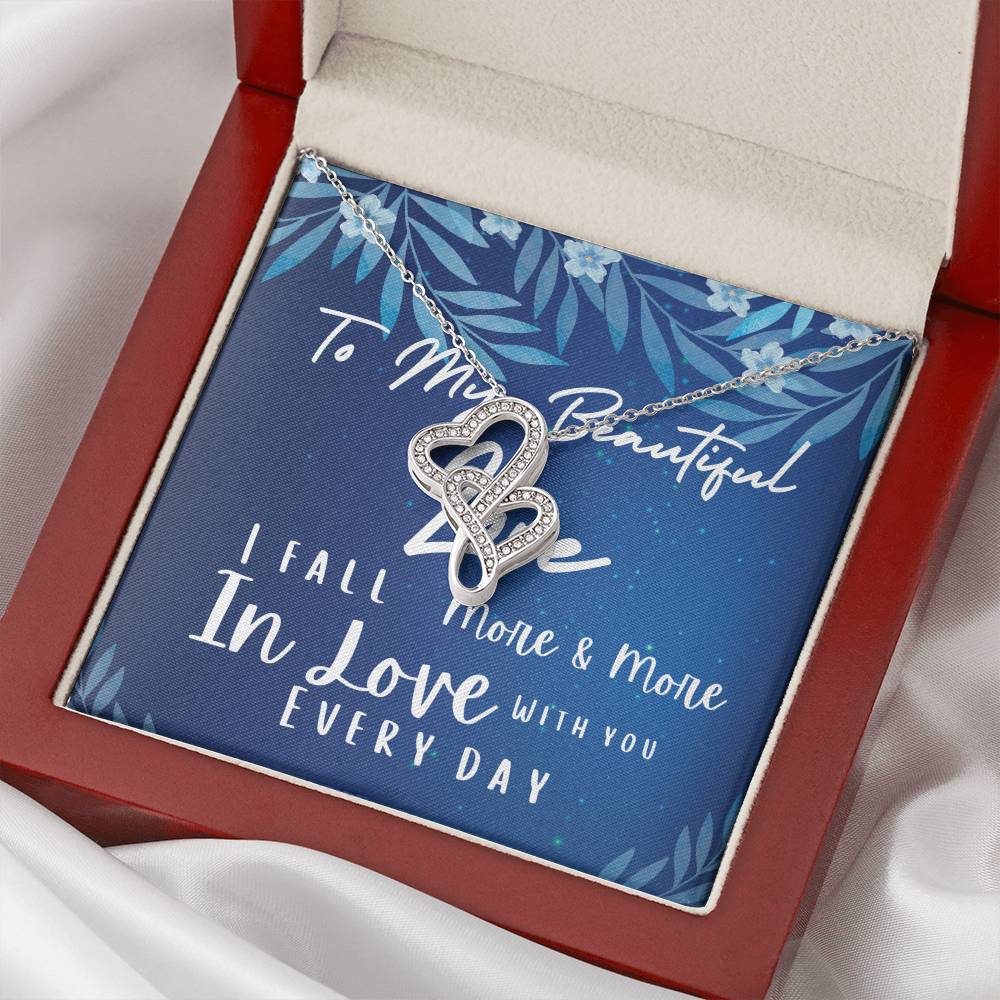 To My Beautiful Love - Wedding Gift Fo Her Anniversary Gift Birthday Present Double Hearts Necklace