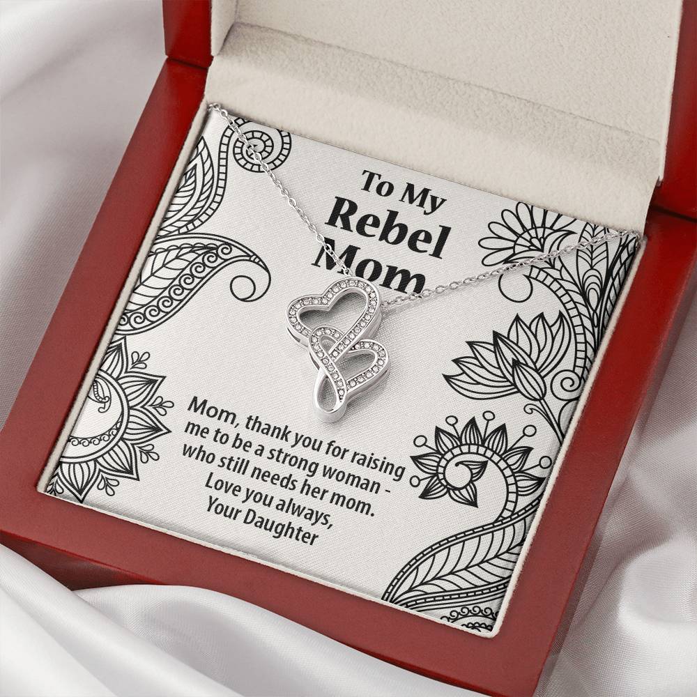 Mother's Day Gift Rebel Mom  From Daughter Double Hearts Necklace