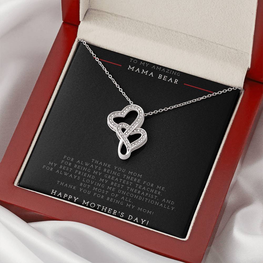 To My Amazing Mama Bear Double Hearts Necklace