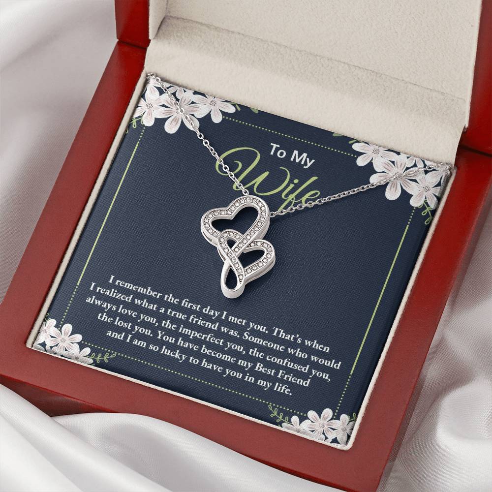 To My Wife - I Am So Lucky To Have You In My Life -  Double Hearts Necklace
