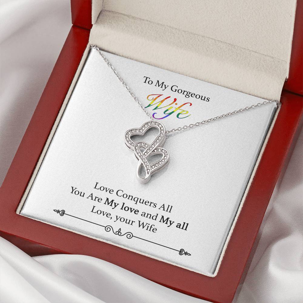 To My Gorgeous Wife - To My Gorgeous Wife Gift From Husband Wedding Day Gift For Bride From Groom Anniversary Gift For Double Hearts Necklace