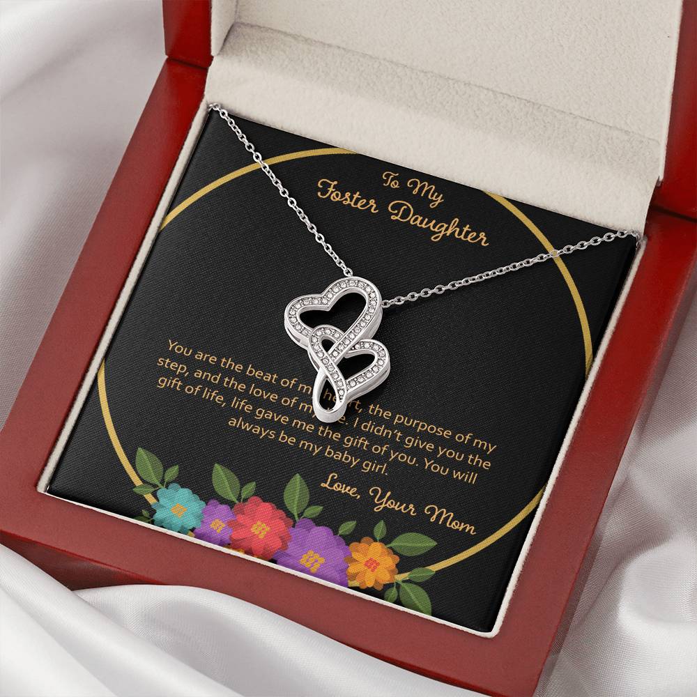 To My Foster Daughter You Are The Beat Of My Heart - Love Mom Double Hearts Necklace
