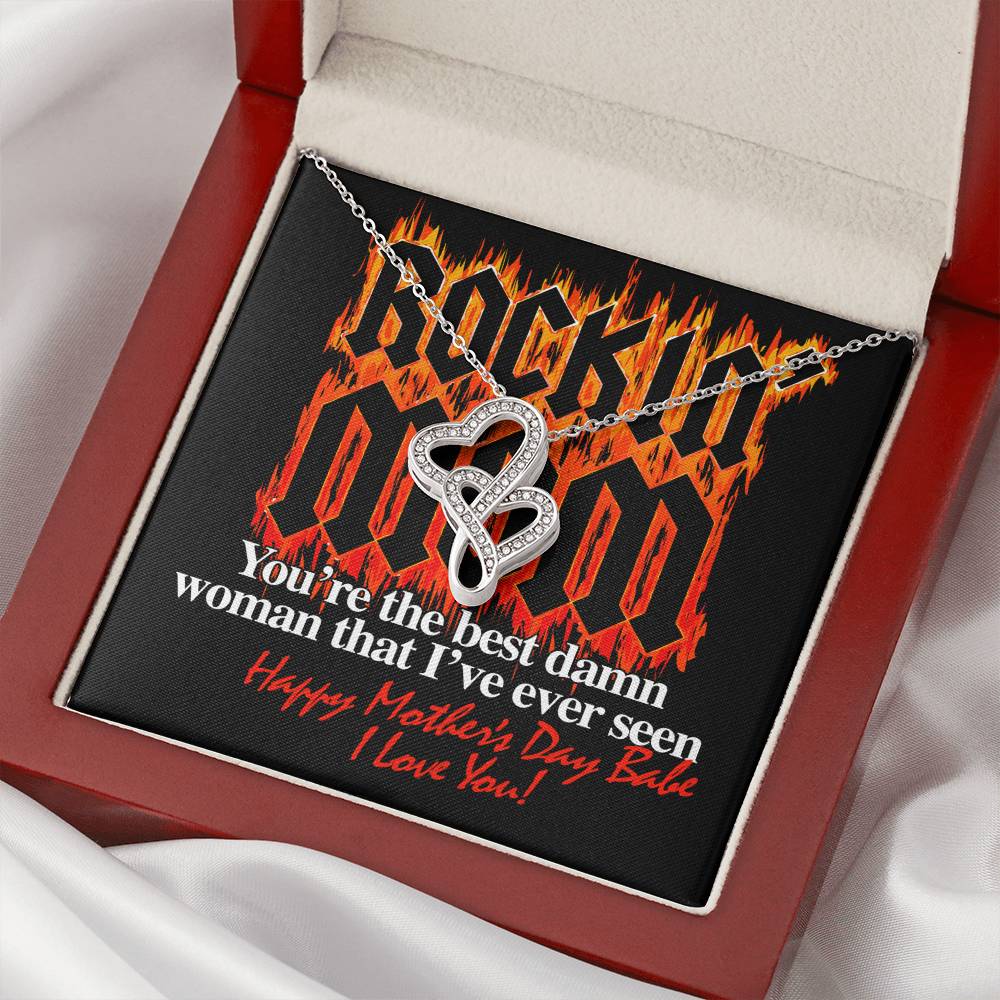 Rockin' Mom You're The Best Damn Woman That I've Ever Seen - Happy Mother's Day - Mom Necklace Jewelry New Mom Necklac Double Hearts Necklace