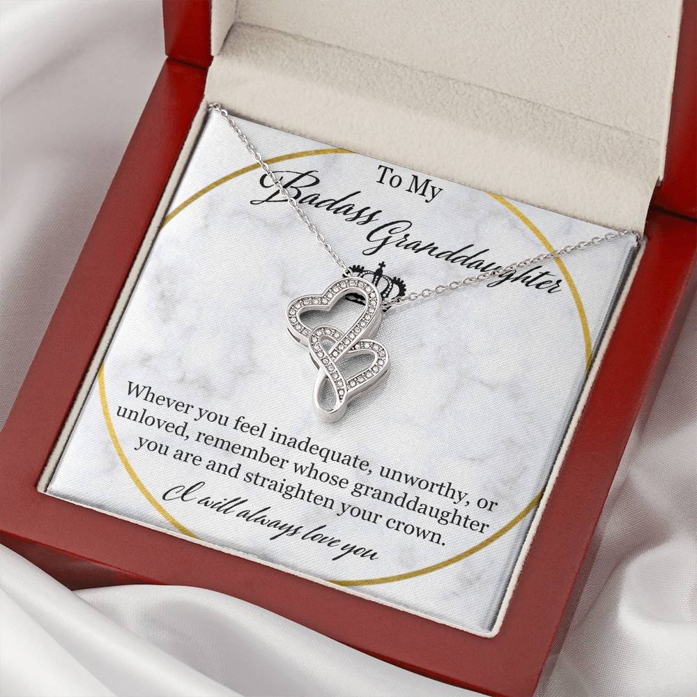 To My Badass Granddaughter Double Hearts Necklace