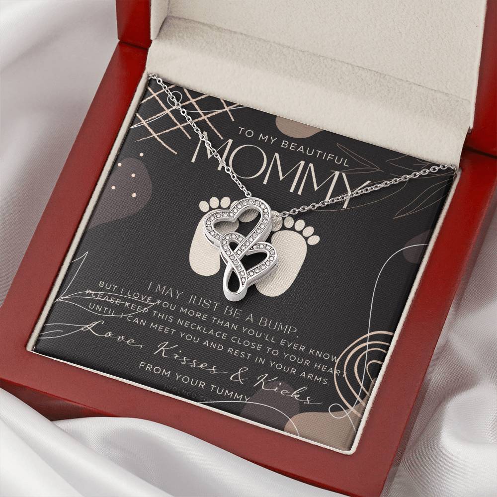 Mom To Be Gift  New Mommy Gift Necklace  Pregnant Wife Gift  I May Just Be A Bump But I Love You  To Mummy From Bump   1 Double Hearts Necklace