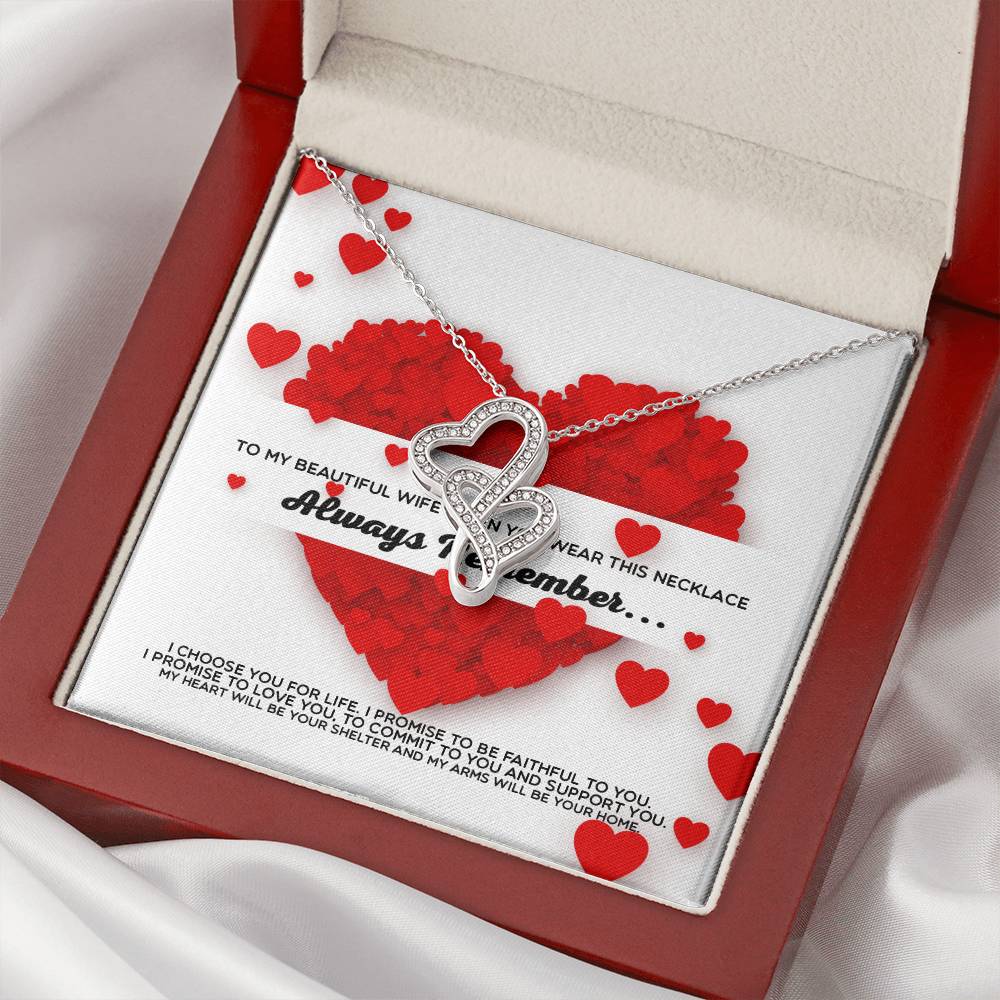 To My Beautiful Wife - Always Remember I Love You - Birthday Gift For Wife Gift For Wife Necklace For Wife Gift For Wi Double Hearts Necklace