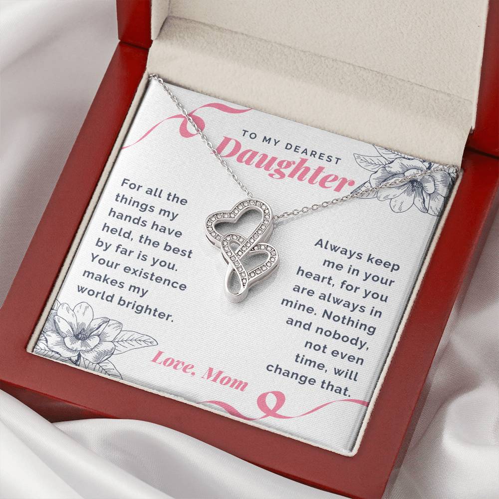 Daughter Makes My World Brighter Double Hearts Necklace