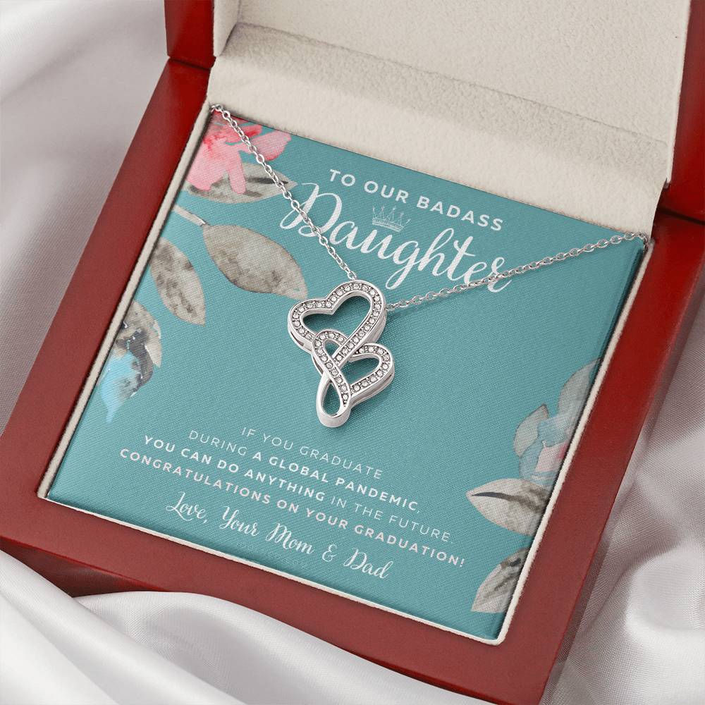 To Our Badass Daughter Straighten Your Crown Necklace Parents Daughter Necklace Daughter Graduation Gift Graduation On Double Hearts Necklace
