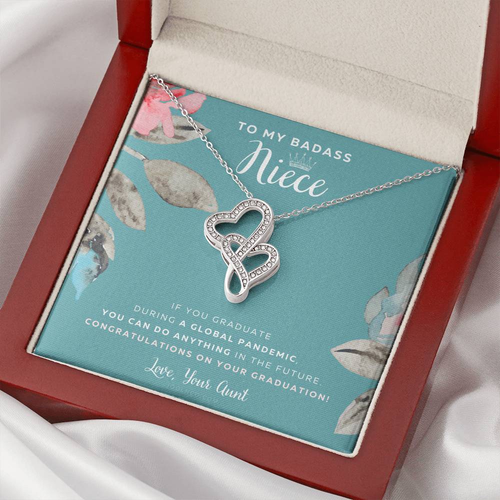 To My Badass Niece Straighten Your Crown Necklace Aunt Niece Necklace Niece Graduation Gift Graduation On Pandemic Double Hearts Necklace