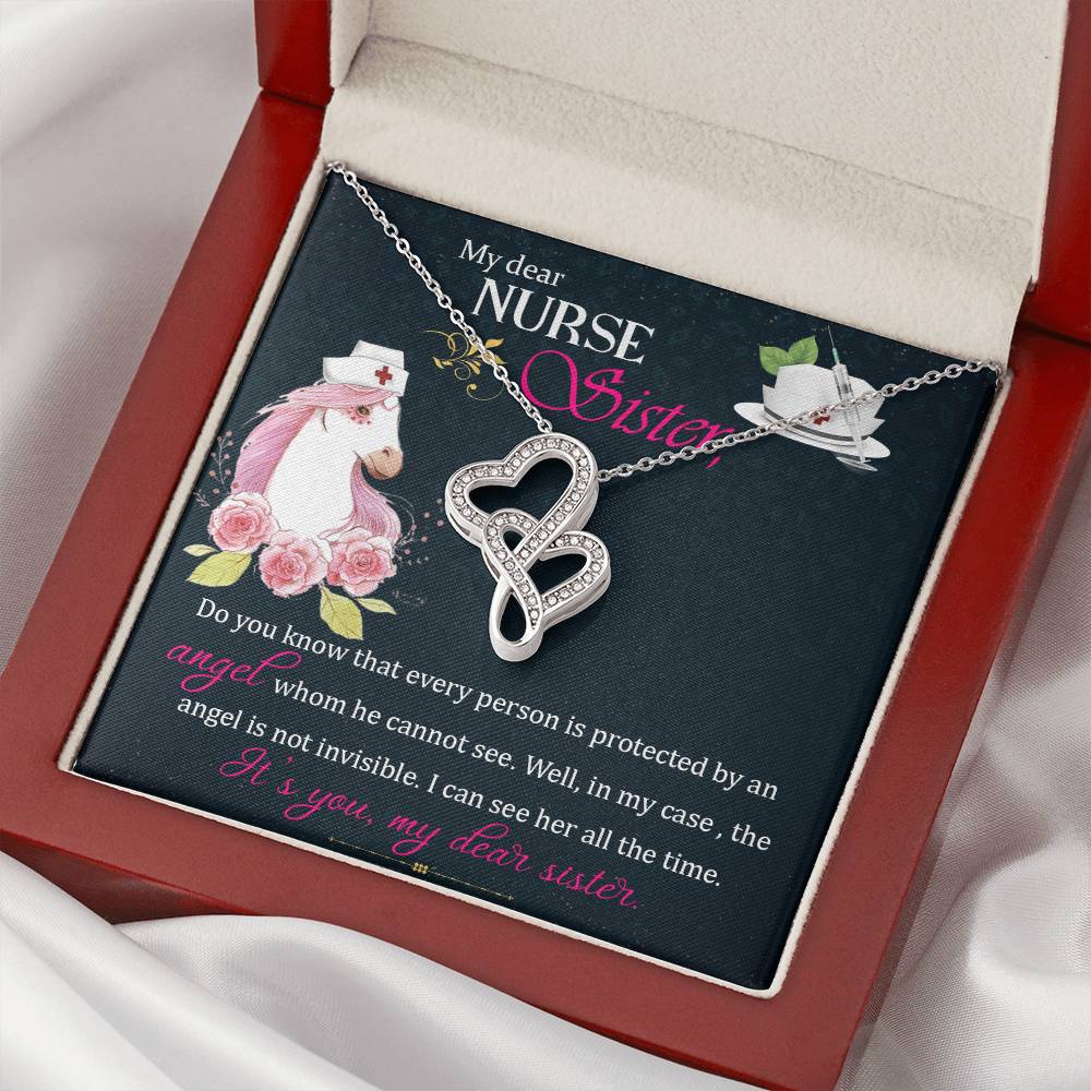 My Dear Nurse Sister - The Angel Is Not Invisible -  Double Hearts Necklace