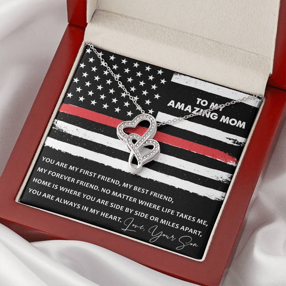 Fire Fighter Mom Necklace-Firefighter Mom Mother's Day Gift From Son-Fireman Mom Jewelry-Firefighter Mom Jewelry-Gift  Double Hearts Necklace