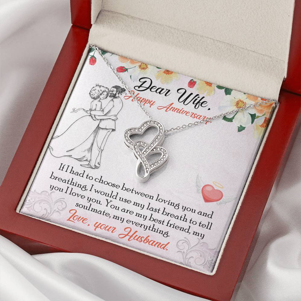 To My Wife Necklace - Anniversary Gift For Wife -  Romantic Message Card For Wife Double Hearts Necklace