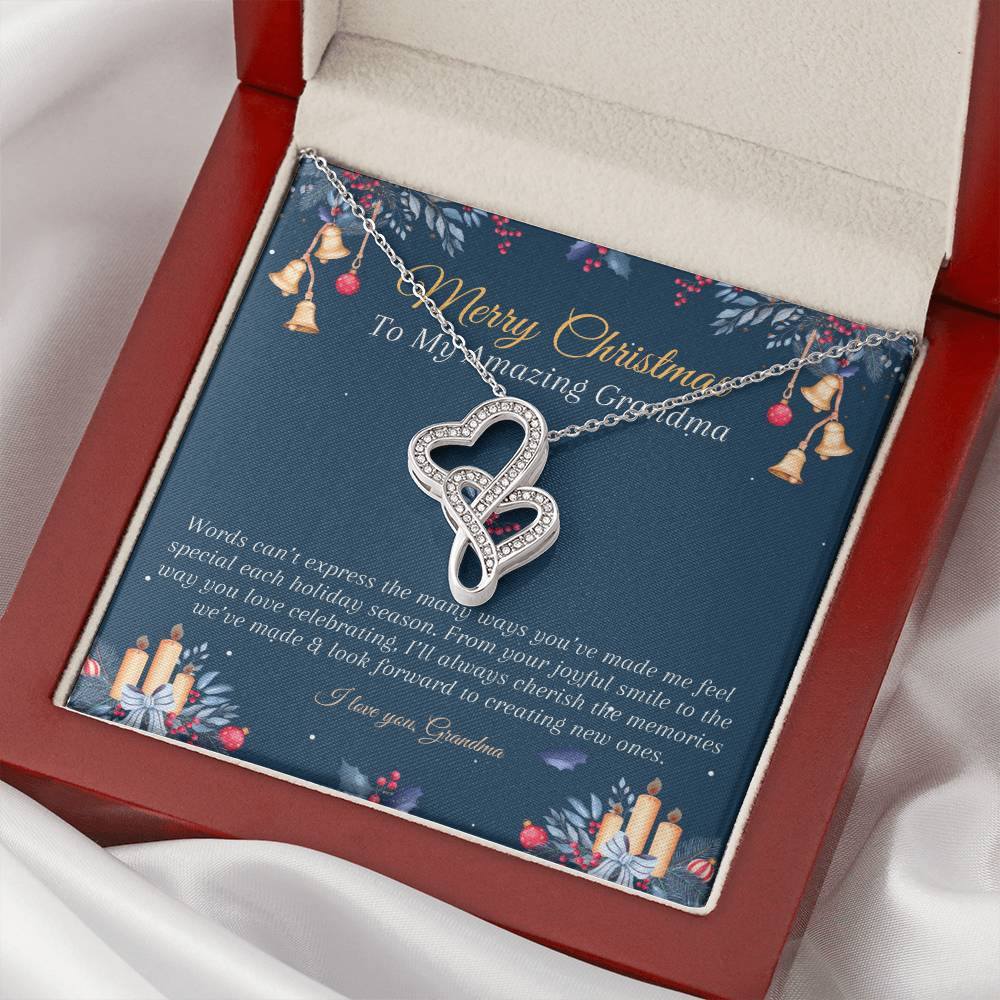 Merry Christmas Gift Grandma Double Hearts Necklace