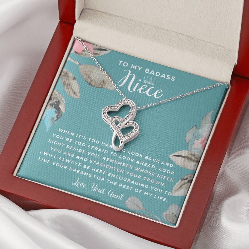 To My Badass Niece Straighten Your Crown Necklace Aunt Niece Necklace Niece Birthday Gift Niece Graduation Gift Double Hearts Necklace