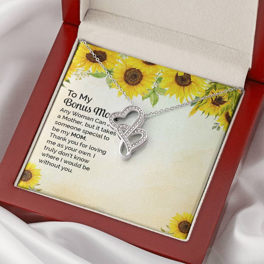 To My Bonus Mom -  Double Hearts Necklace
