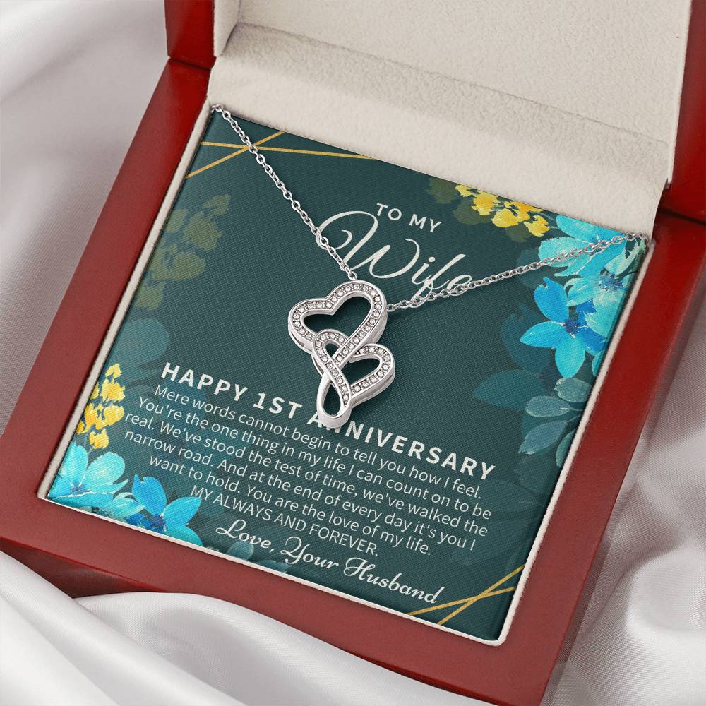 1St Anniversary Gift For Wife 1St Wedding Anniversary One Year Anniversary Gifts First Year Anniversary First Annivers Double Hearts Necklace