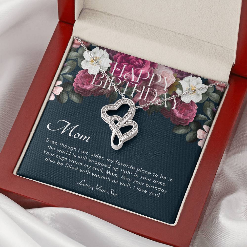 Mother's Birthday Gift From Son  Gift For Mom On Her Birthday  Mom Necklace  Best Mom Gift Message Card Double Hearts Necklace