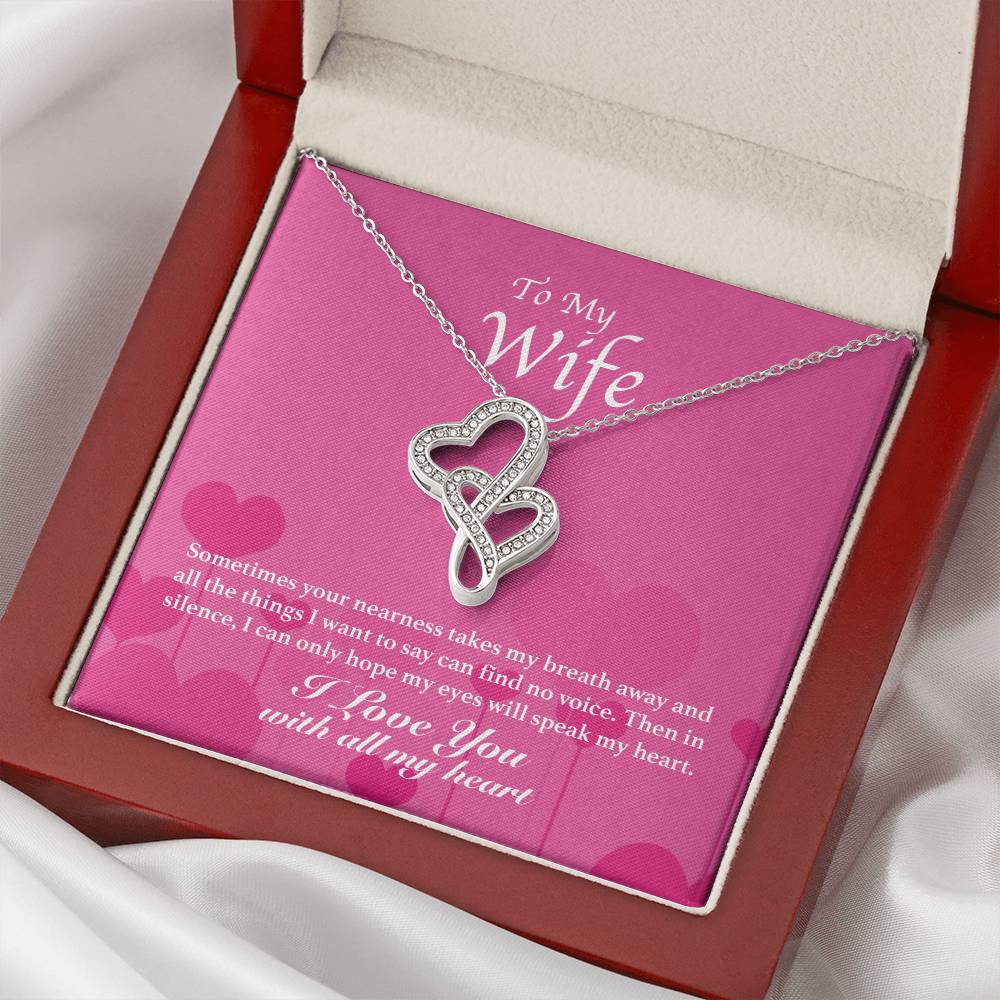 To My Wife - You Take My Breath Away -  Double Hearts Necklace