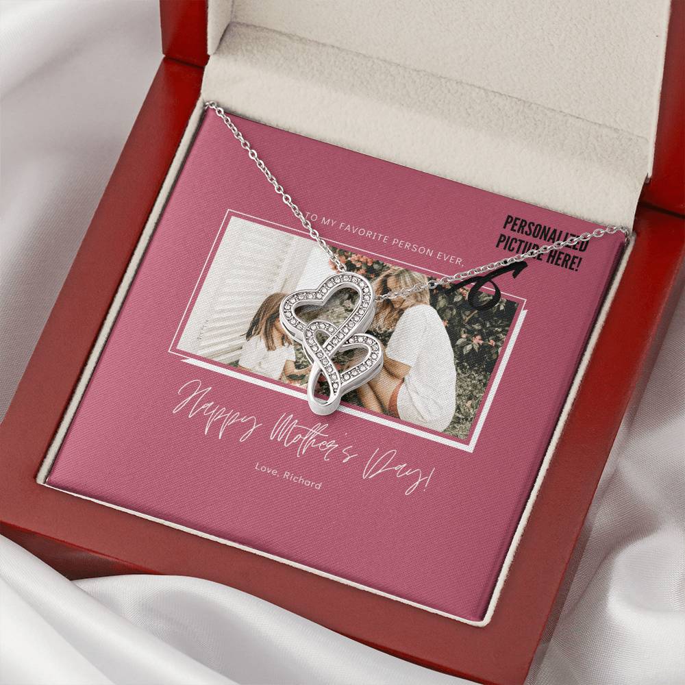 Happy Mother's Day Custom Photo Necklace Double Hearts Necklace