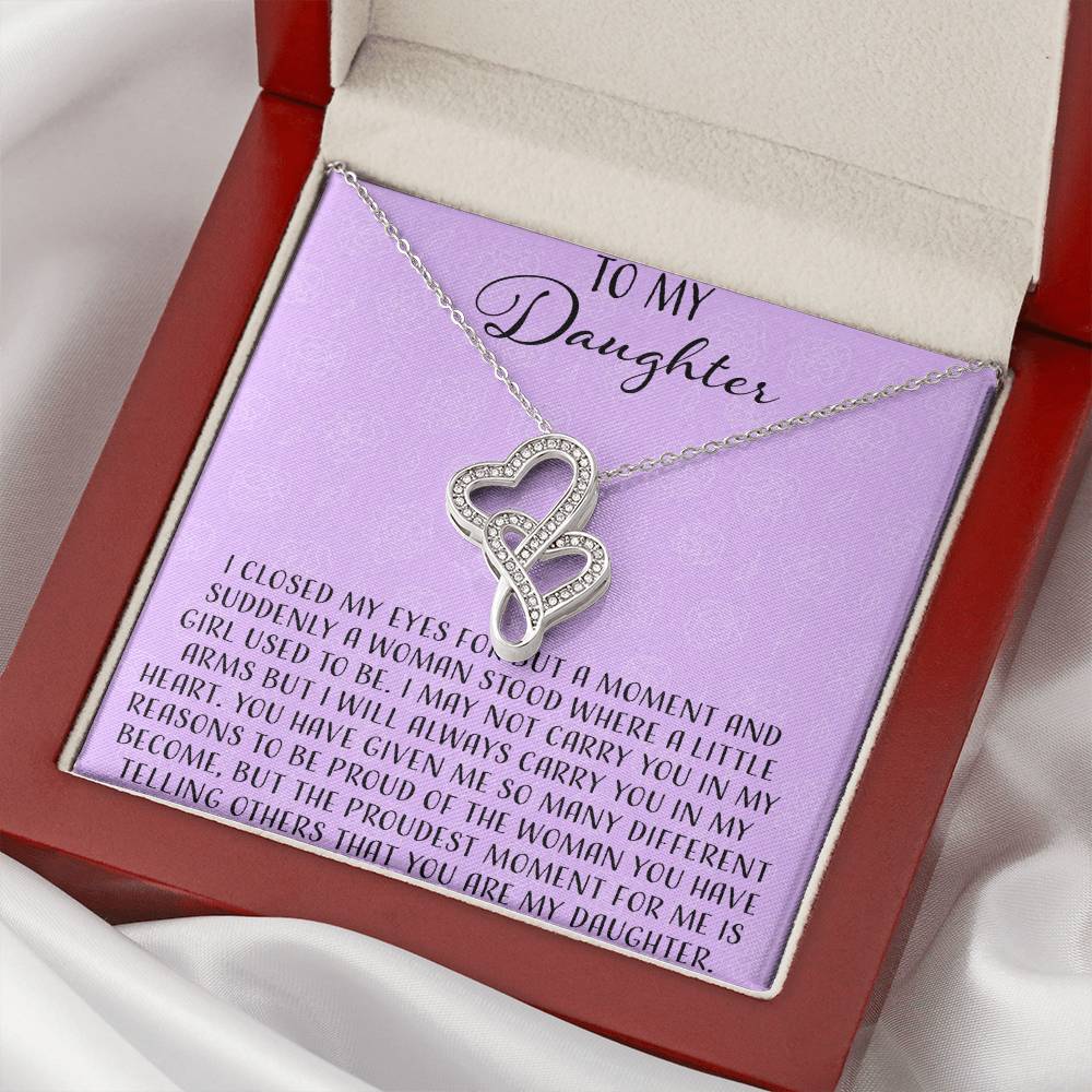 To My Daughter I Close My Eyes For A Moment - Purple Double Hearts Necklace