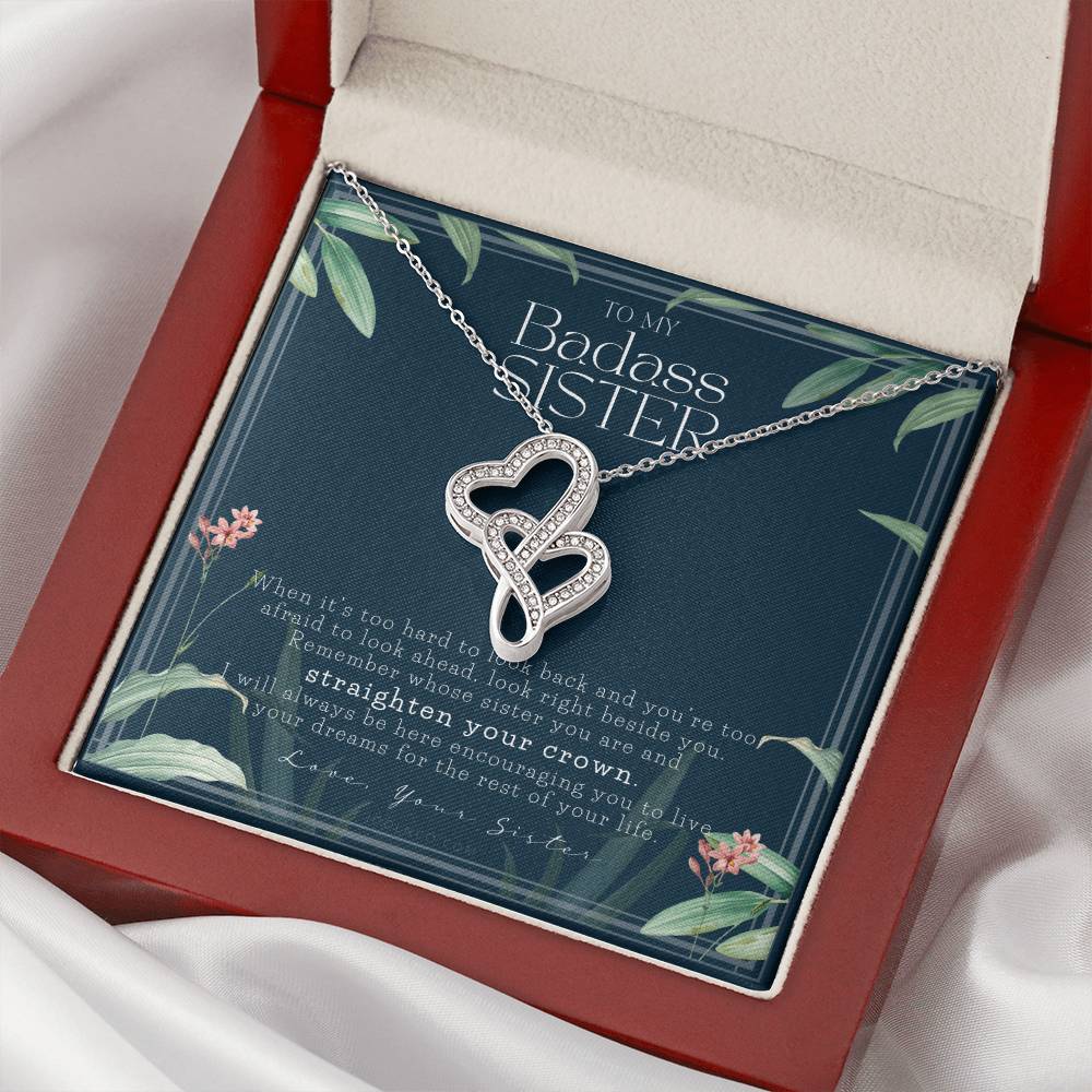 To My Badass Sister Necklace Remember Whose Sister You Are Straighten Your Crown Sister Gift Sister Necklace Touching  Double Hearts Necklace