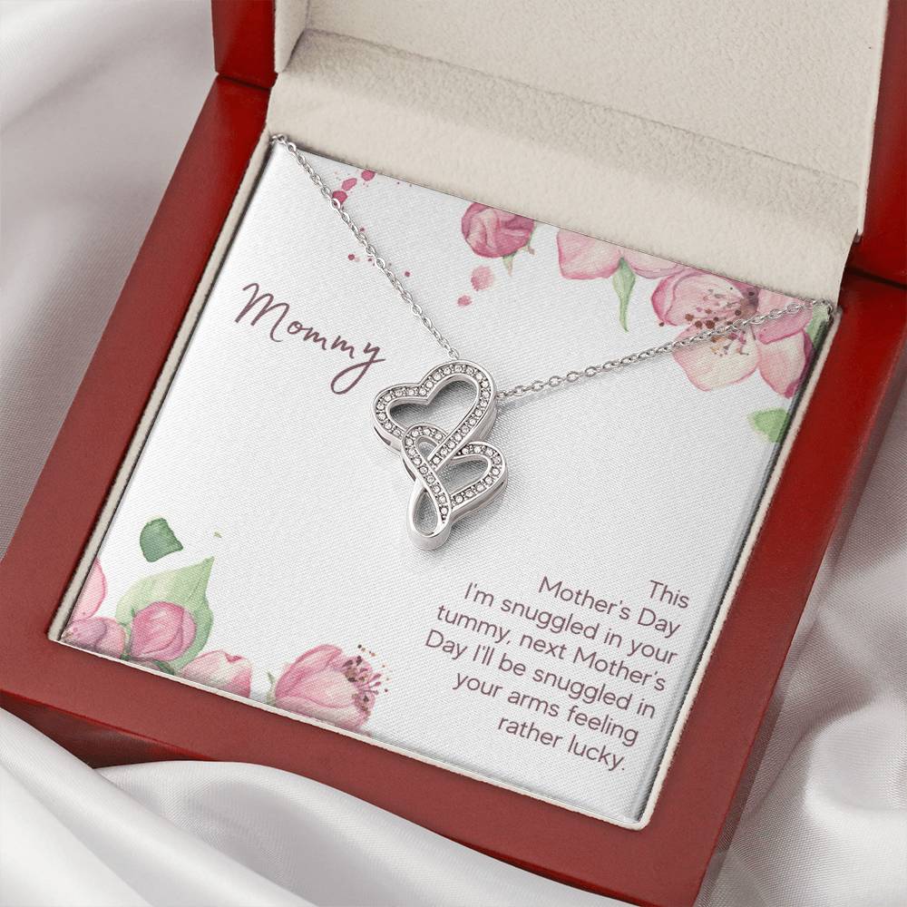 Mommy - This Mother's Day I'm Snuggledin Your Tummy -  Double Hearts Necklace