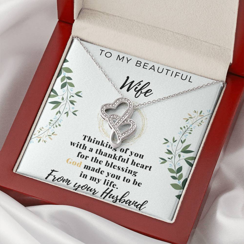 To My Beautiful Wife - Love From Your Husband - Gift For Wife From Husband -  Anniversary Necklace For Wife Wife Birth Double Hearts Necklace