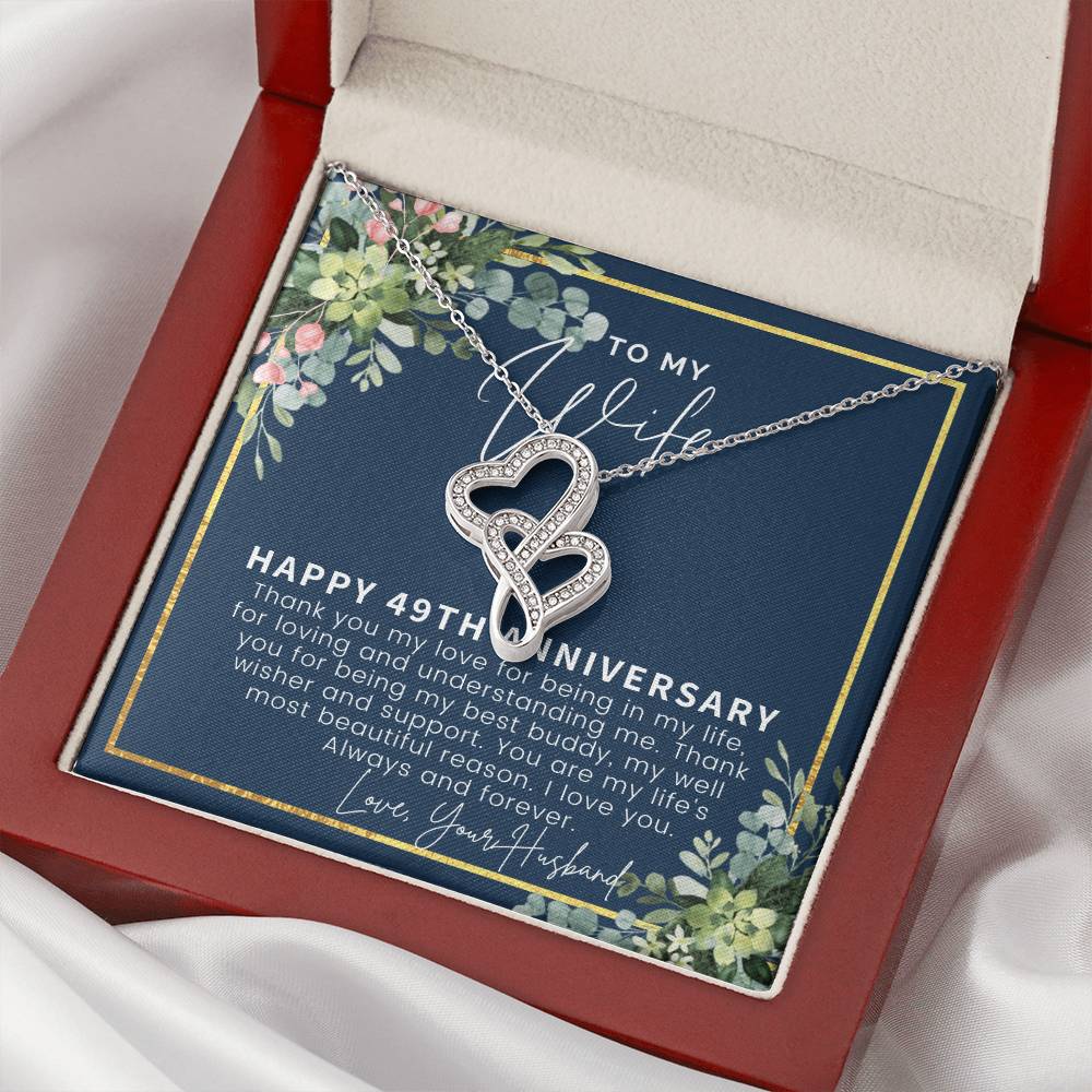 49Th Anniversary Gift For Wife 49Th Anniversary Gifts 49 Year Anniversary Gift Ideas 49 Year Wedding Anniversary Gift  Double Hearts Necklace