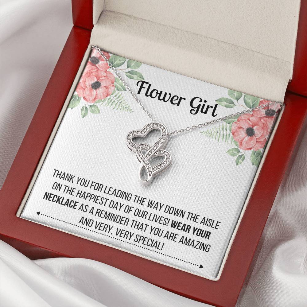Flower Girl Necklace - Bridesmaid Necklace Double Hearts Necklace