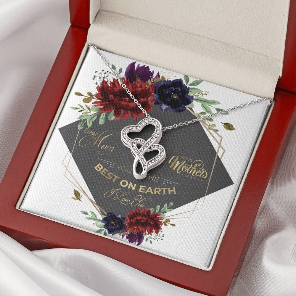 Mother's Day - Best On Earth Mother- Heart In Heart Necklace Double Hearts Necklace
