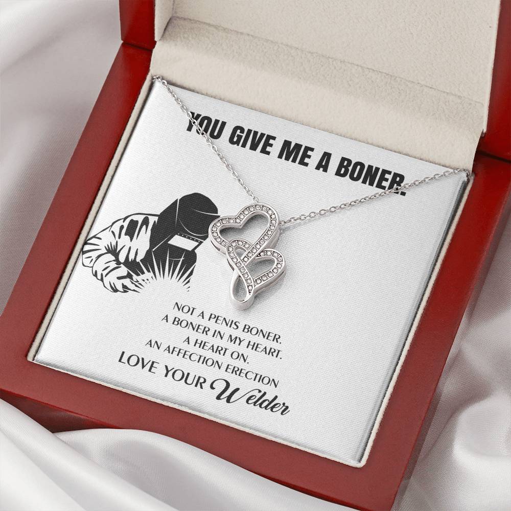 You Give Me A Heart Boner An Affection Erection  Funny & Sarcastic Love For Her Mature Gift Fo Double Hearts Necklace