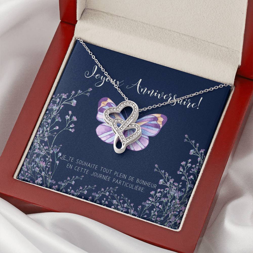 Joyeux Anniversaire Necklace  Personalized Birthday Gift  Birthday Necklace For French Mother  Birthday Necklace For F Double Hearts Necklace