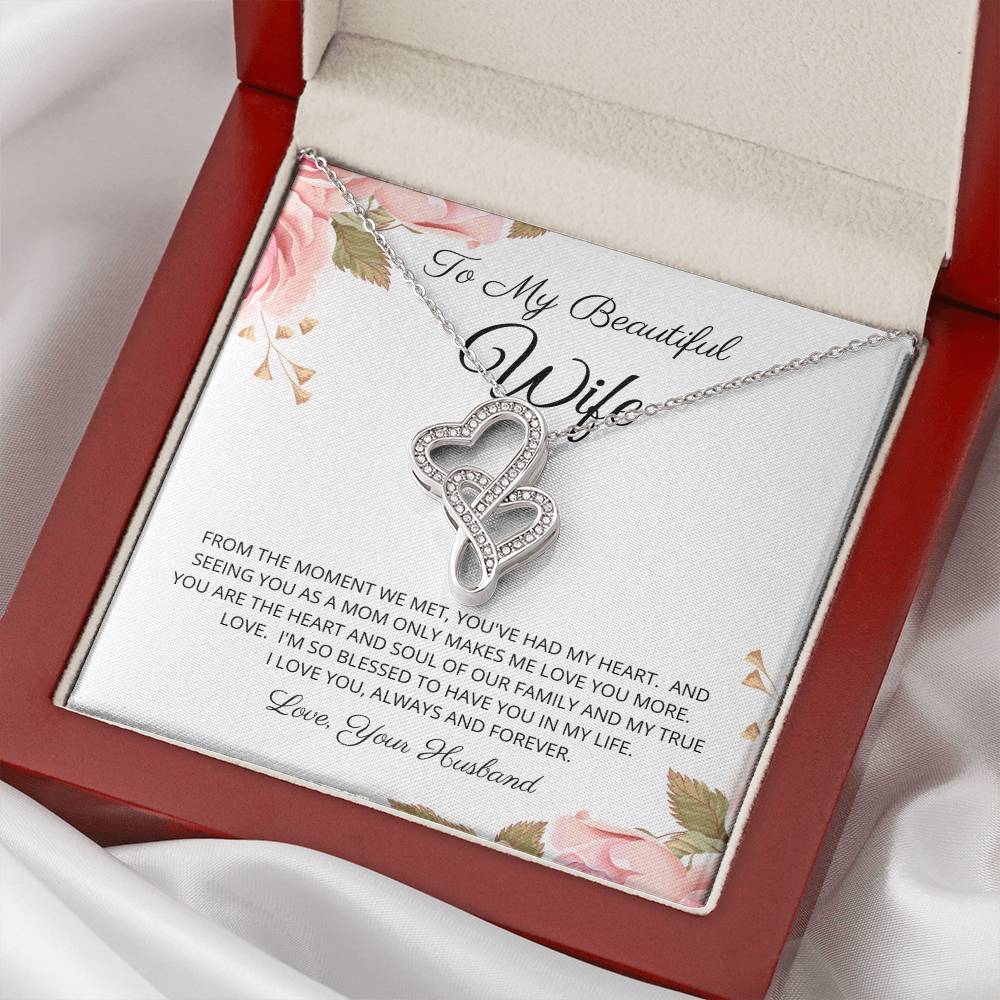 To My Beautiful Wife - Love From Your Husband - Gift For Wife Birthday Necklace Present For Wife Luxurious Necklace Gi Double Hearts Necklace