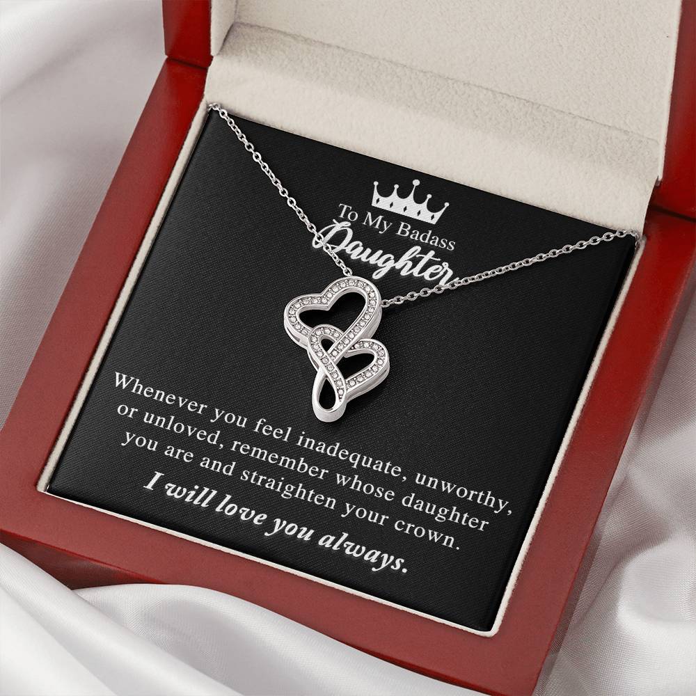 To My Badass Daughter - Joined Hearts Necklace Double Hearts Necklace