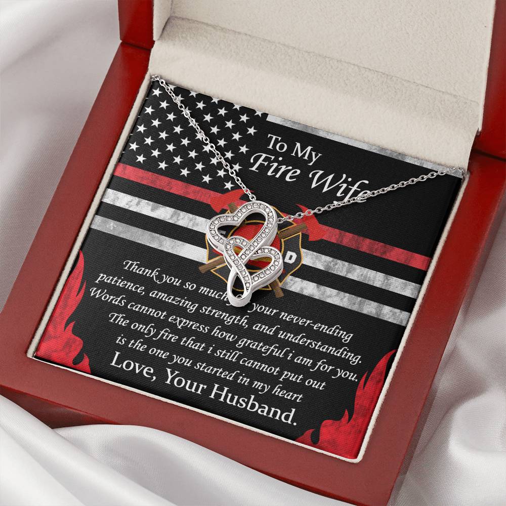 To My Fire Wife Love Your Husband - To My Fire Wife Necklace From Firefighter Husband Fire Wife Gift From Fireman Thin Double Hearts Necklace