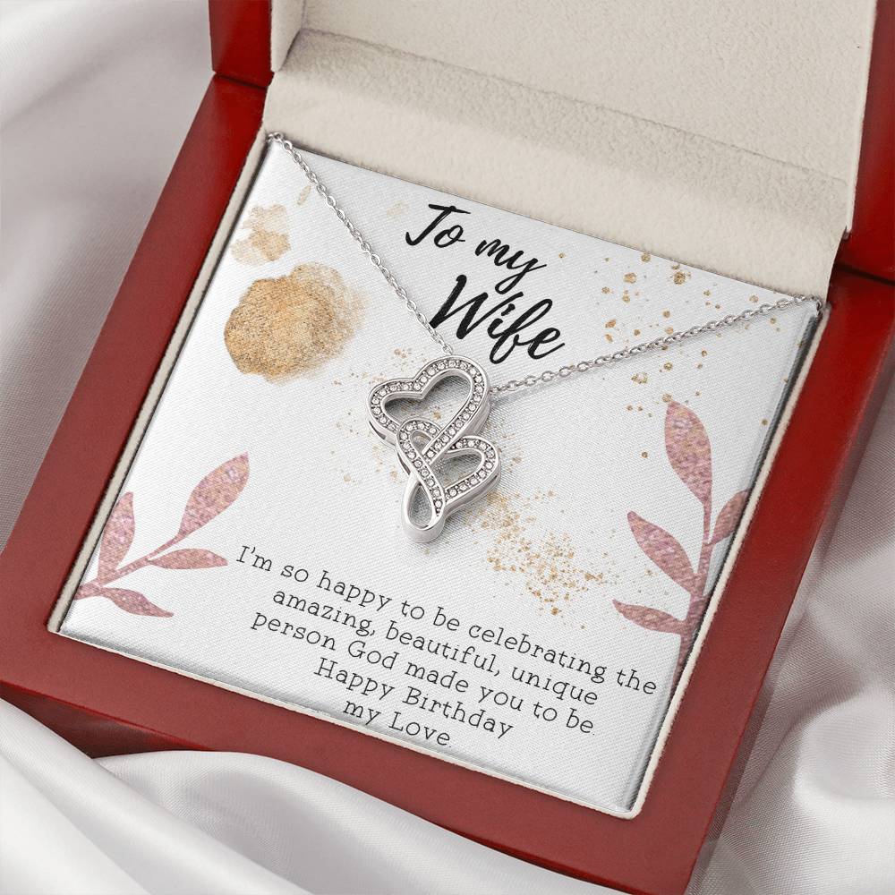 To My Wife Necklace - Gift For Wife Birthday - Happy Birthday My Love - To My Wife Necklace Anniversary Gift For Wife  Double Hearts Necklace