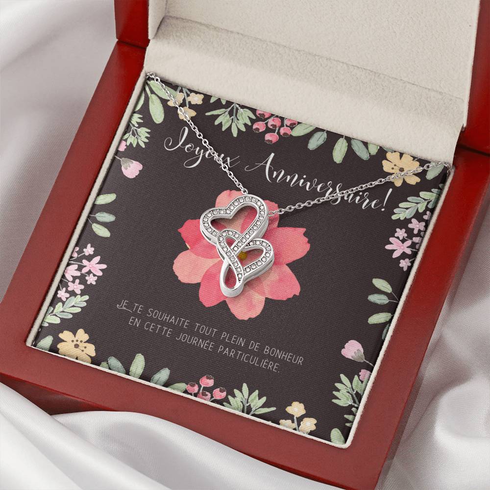 Joyeux Anniversaire Necklace  Personalized Birthday Gift  Birthday Necklace For French Mother  Birthday Necklace For F 1 Double Hearts Necklace