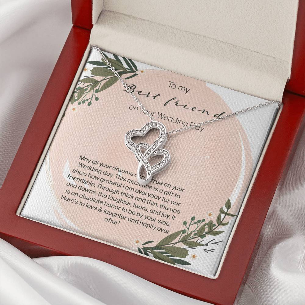 To My Bestfriend On Her Wedding Day - Leaf Double Hearts Necklace