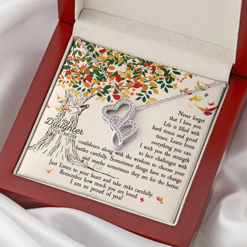 To My Daughter Necklace - Dad To Daughter Necklace Jewelry Gift Love Dad To Daughter Necklace - Dad Anniversary Gift - Double Hearts Necklace