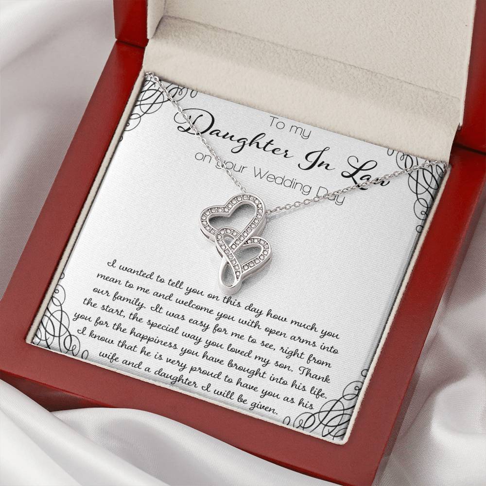 To My Daughter In Law On Your Wedding Day Double Hearts Necklace